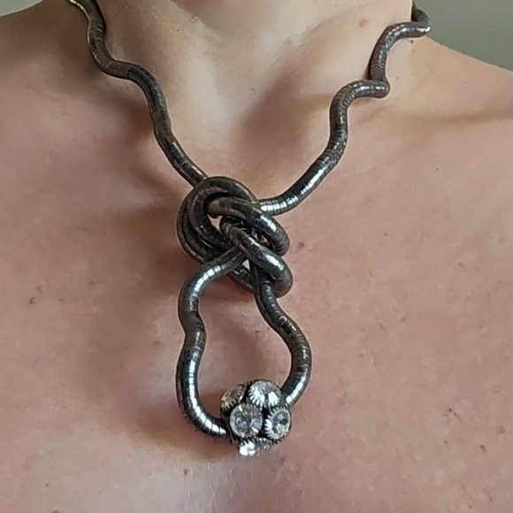 Fun Flexible Silver Snake Chain with a Chunky Crystal Ball Pendant - Picture 5 of 7